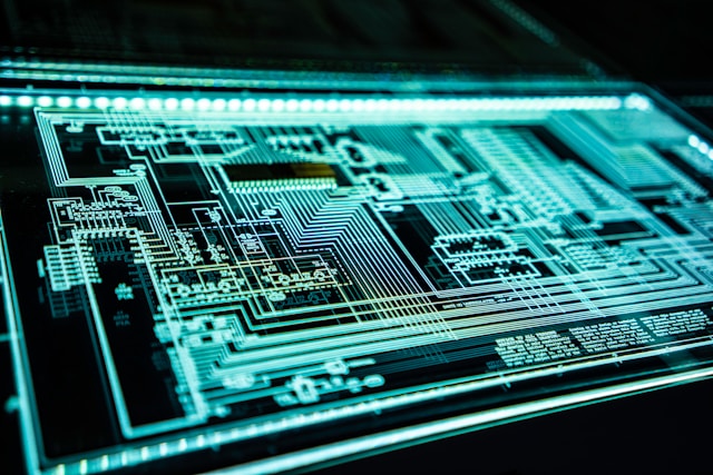A closeup view of a digital circuit board.